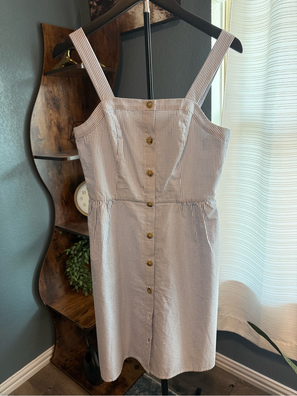 J. Crew Blue and White Striped Button-Front Midi Sundress